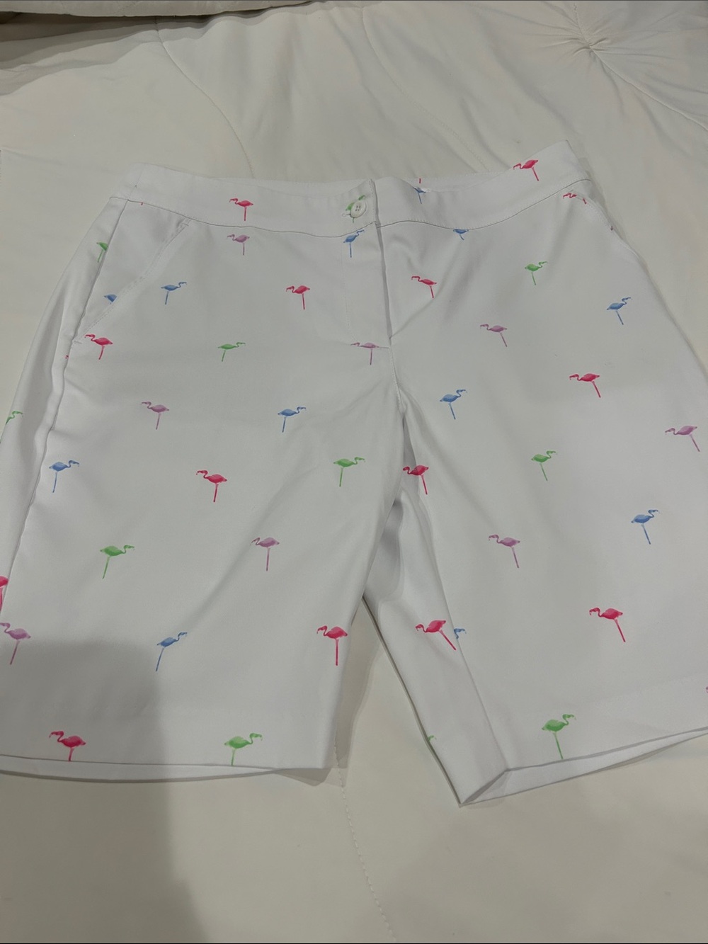 Greg Norman Collection White Shorts with Multicolor Flamingo Print